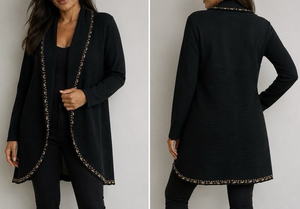 Grace the Perfect Fit Women’s Cardigan XL Black Open Front Knit Career Casual